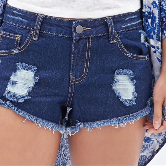 Forever 21 Distressed Dark Denim Shorts - Picture 4 of 8